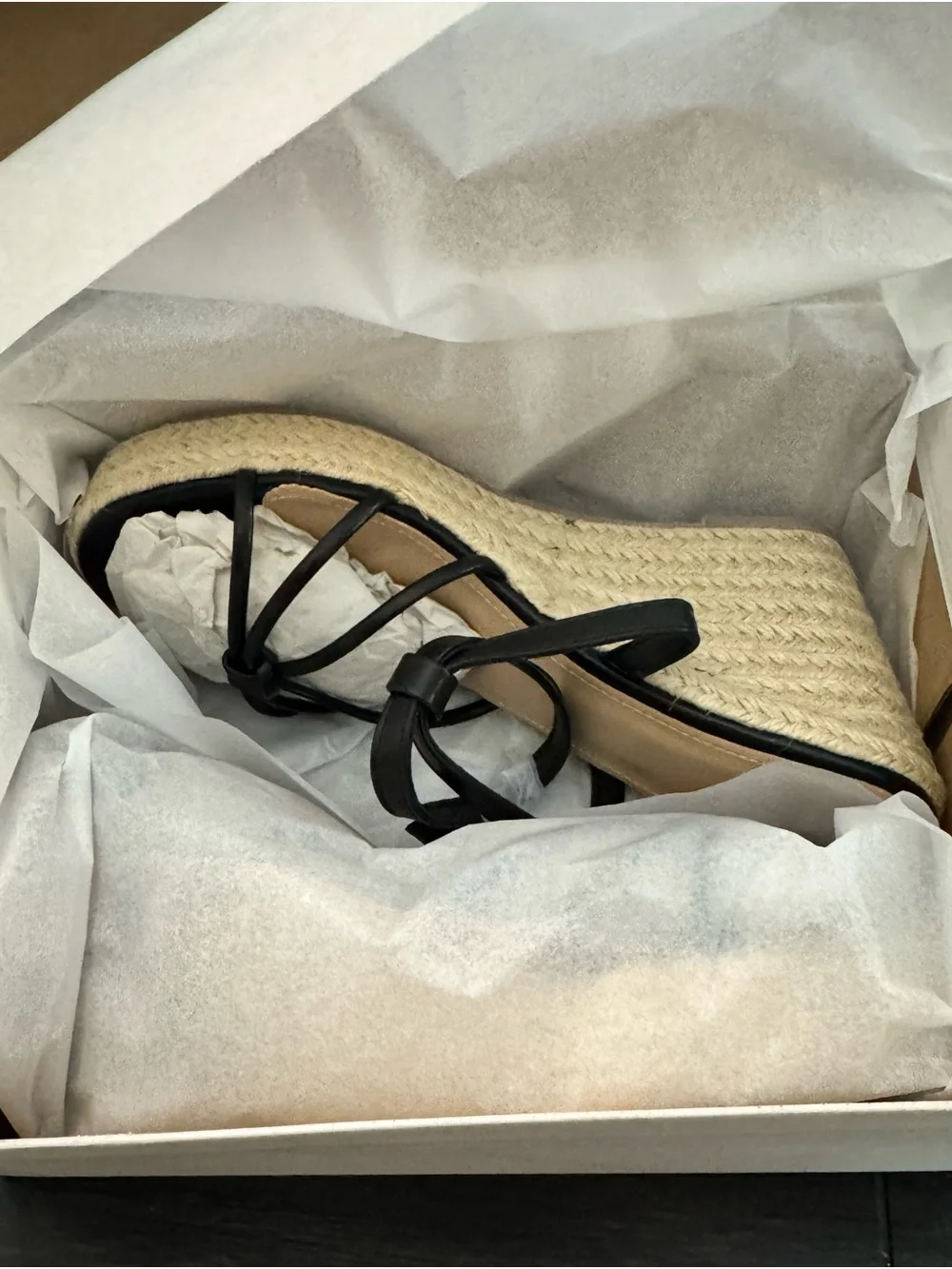 New! Women's Black Strappy Espadrille open-toe adjustable ankle strap wedges 8.5